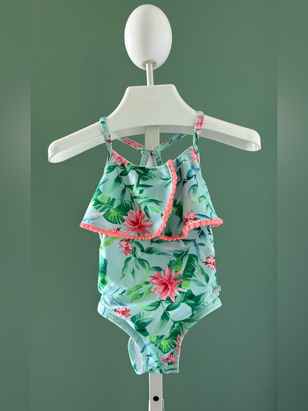 Body Glove Girls Floral Ruffle One-Piece Swimsuit - Blue with Pink